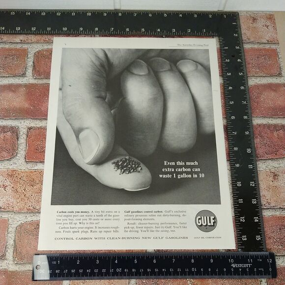 Gulf Oil Corp - Carbon bits on Fingertip - Fuel Quality - Vtg 1961 PRINT AD - Picture 3 of 10